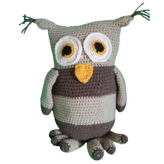 (image for) crocheted owl figure light - dark brown - Click Image to Close