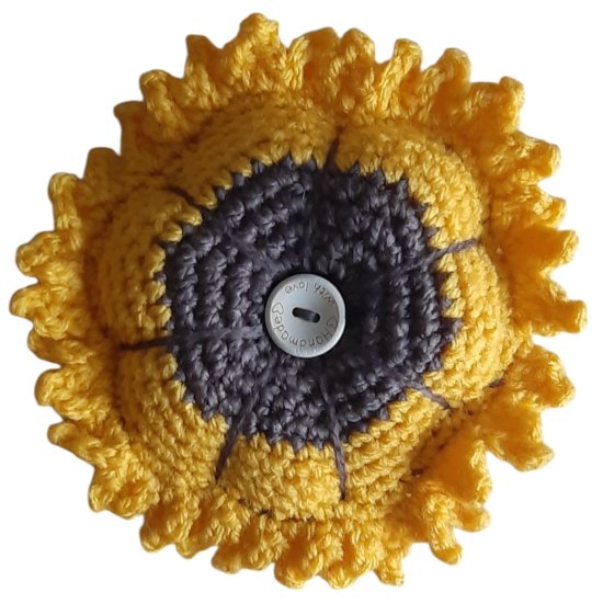 (image for) crocheted Pincushion sunflower yellow brown - Click Image to Close